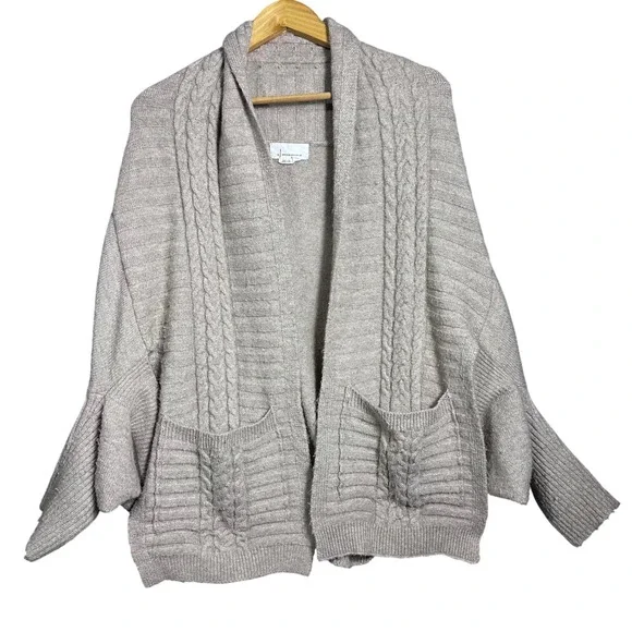 Anthropologie Cozy Cable Knit Open Front Cardigan Sweater Beige One Size - Picture 2 of 7